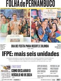 Capa do jornal Folha de Pernambuco 13/03/2024