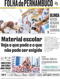 Capa do jornal Folha de Pernambuco 15/01/2024