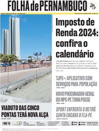 Capa do jornal Folha de Pernambuco 17/01/2024