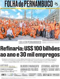 Capa do jornal Folha de Pernambuco 19/01/2024