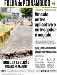 Capa do jornal Folha de Pernambuco 21/02/2024