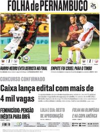 Capa do jornal Folha de Pernambuco 22/02/2024