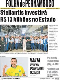 Capa do jornal Folha de Pernambuco 26/04/2024