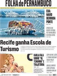 Capa do jornal Folha de Pernambuco 27/03/2024