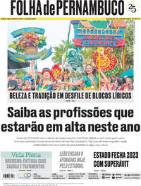 Capa do jornal Folha de Pernambuco 29/01/2024