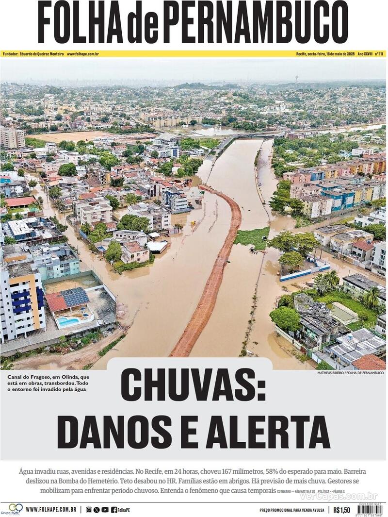 Capa do jornal Folha de Pernambuco 16/05/2025
