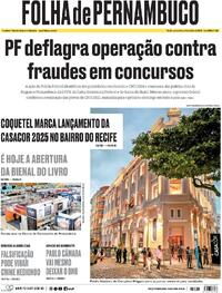 Capa do jornal Folha de Pernambuco 03/10/2025