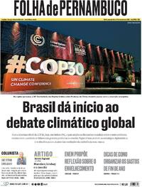 Capa do jornal Folha de Pernambuco 10/11/2025