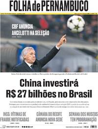 Capa do jornal Folha de Pernambuco 13/05/2025