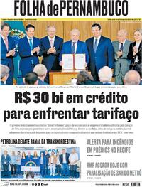 Capa do jornal Folha de Pernambuco 14/08/2025