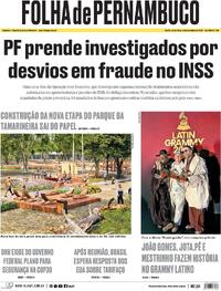 Capa do jornal Folha de Pernambuco 14/11/2025