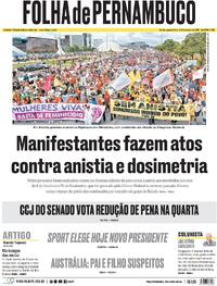 Capa do jornal Folha de Pernambuco 15/12/2025