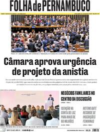 Capa do jornal Folha de Pernambuco 18/09/2025