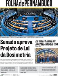 Capa do jornal Folha de Pernambuco 18/12/2025