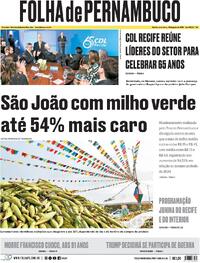 Capa do jornal Folha de Pernambuco 20/06/2025