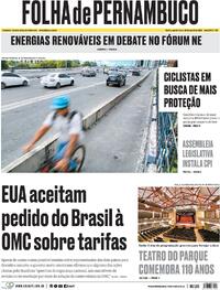 Capa do jornal Folha de Pernambuco 20/08/2025