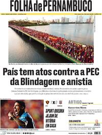 Capa do jornal Folha de Pernambuco 22/09/2025