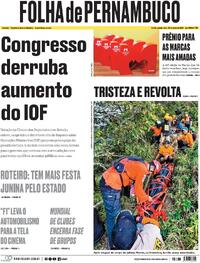 Capa do jornal Folha de Pernambuco 26/06/2025