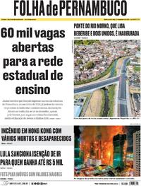 Capa do jornal Folha de Pernambuco 27/11/2025