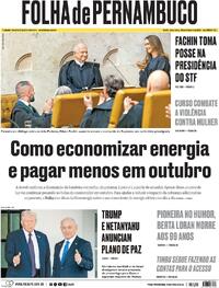 Capa do jornal Folha de Pernambuco 30/09/2025