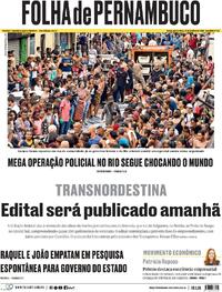 Capa do jornal Folha de Pernambuco 30/10/2025