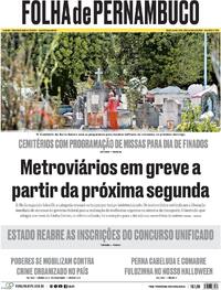 Capa do jornal Folha de Pernambuco 31/10/2025