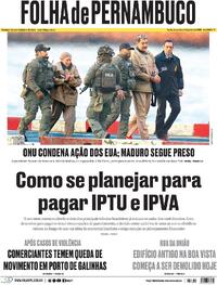 Capa do jornal Folha de Pernambuco 06/01/2026