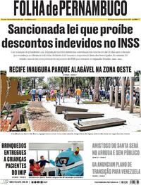 Capa do jornal Folha de Pernambuco 08/01/2026
