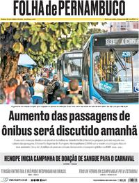Capa do jornal Folha de Pernambuco 14/01/2026