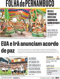 Capa Jornal Folha de Pernambuco