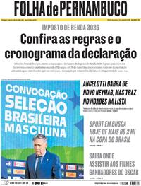 Capa do jornal Folha de Pernambuco 17/03/2026