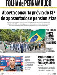 Capa do jornal Folha de Pernambuco 17/04/2026
