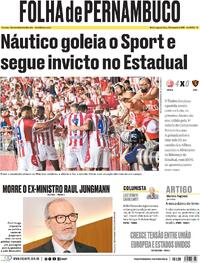 Capa do jornal Folha de Pernambuco 19/01/2026