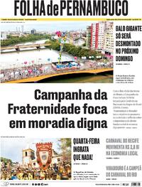 Capa do jornal Folha de Pernambuco 19/02/2026