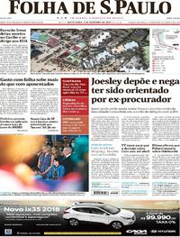 Capa do jornal Folha de S.Paulo 08/09/2017