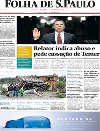 Capa do jornal Folha de S.Paulo 09/06/2017
