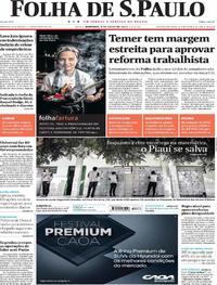 Capa do jornal Folha de S.Paulo 09/07/2017
