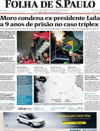 Capa do jornal Folha de S.Paulo 13/07/2017