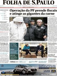 Capa do jornal Folha de S.Paulo 18/03/2017
