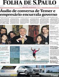 Capa do jornal Folha de S.Paulo 18/05/2017