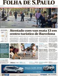 Capa do jornal Folha de S.Paulo 18/08/2017