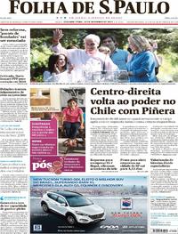 Capa do jornal Folha de S.Paulo 18/12/2017