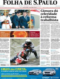 Capa do jornal Folha de S.Paulo 20/04/2017