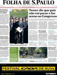 Capa do jornal Folha de S.Paulo 26/05/2017
