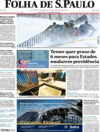 Capa do jornal Folha de S.Paulo 28/03/2017