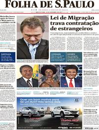 Capa do jornal Folha de S.Paulo 29/11/2017