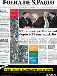 Capa do jornal Folha de S.Paulo 31/05/2017
