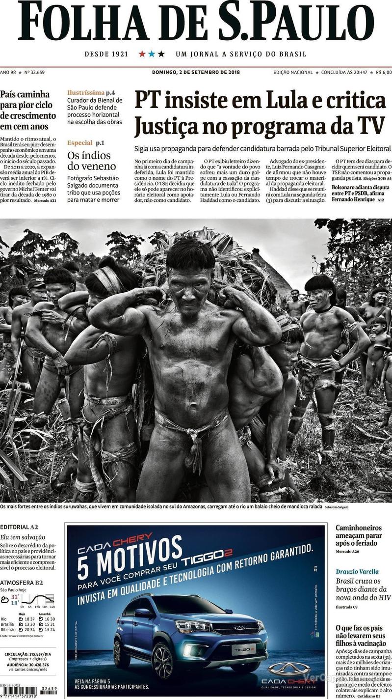 Capa Folha de S.Paulo 2018-09-02