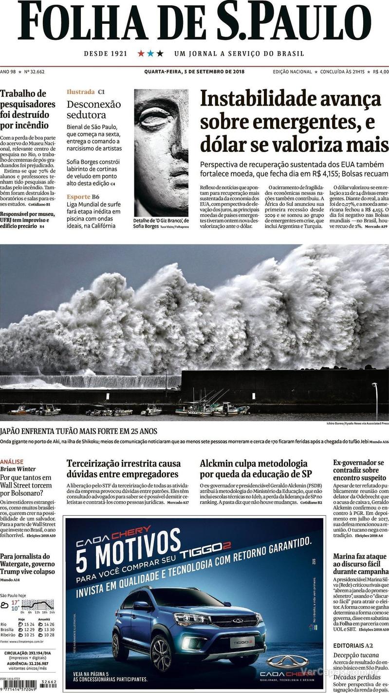 Capa Folha de S.Paulo 2018-09-05