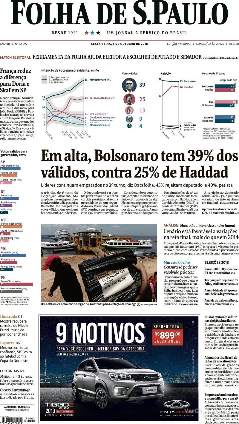 Capa Folha de S.Paulo 2018-10-05